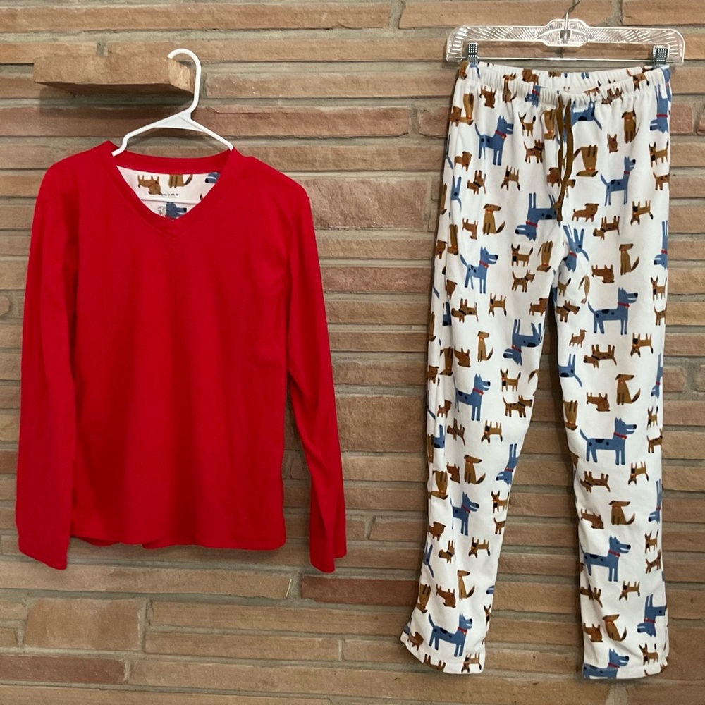 Sonoma Life & Style Fleece Puppy Print Pajama Set Juniors Large